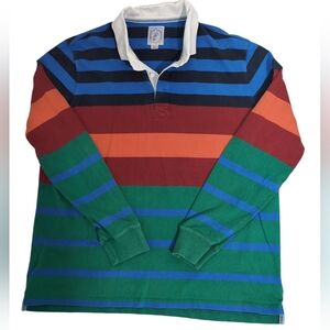 Lands' End Rugby Polo Shirt, bold stripes, long sleeves, men's XL/T 46-48
